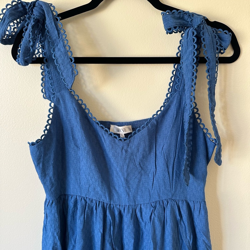Mine Blue Midi Dress with Bow Straps - Picture 3 of 4